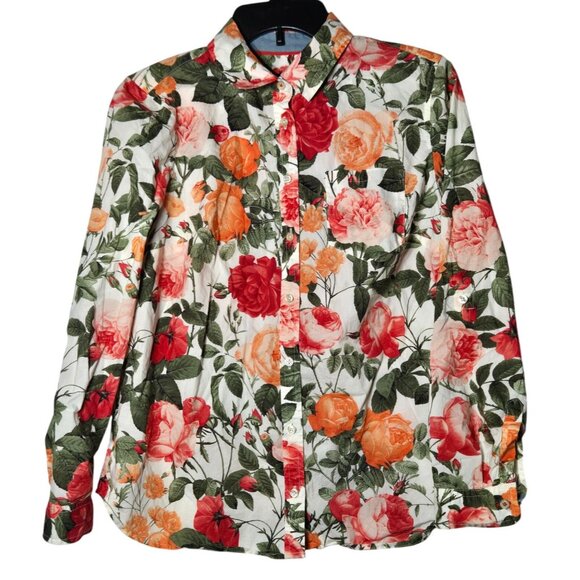 Talbots Tops - Talbots Womens Floral Button Roll Tab Long Sleeve Shirt Size 12P Petite Boho